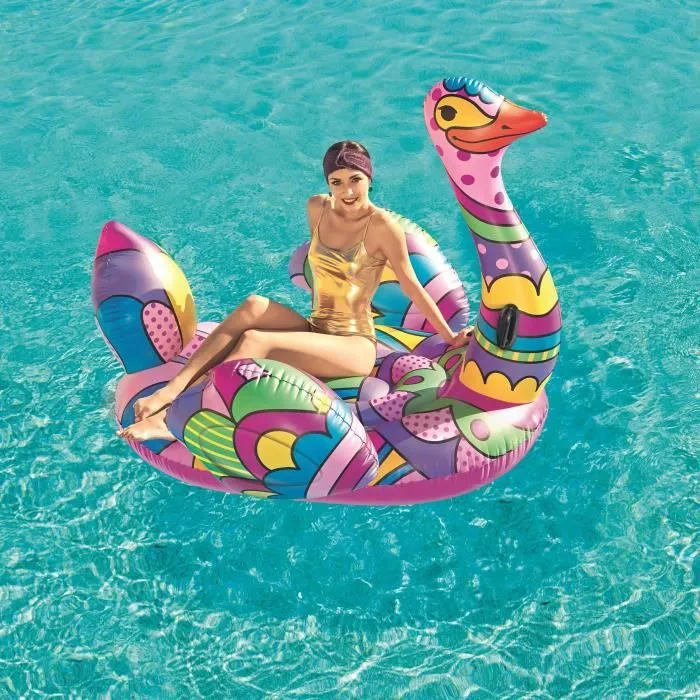 Bouée gonflable Chevauchable BESTWAY Fashion Pop Autruche - 190 x 166 cm avec poignées-1
