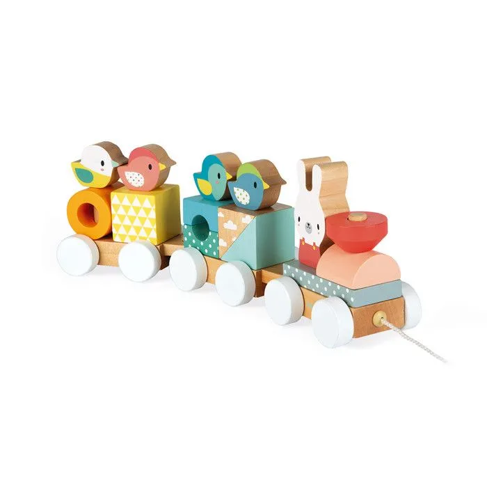Train en bois Janod Pure - 3 wagons - 17 blocs colorés - Dès 12 mois-3