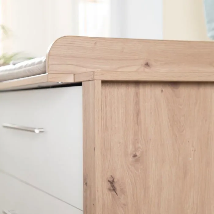 Commode à Langer ROBA - Malo - 3 Tiroirs à Fermeture Douce - Meuble à Langer avec Plan Amovible - Blanc - Chêne Clair-4