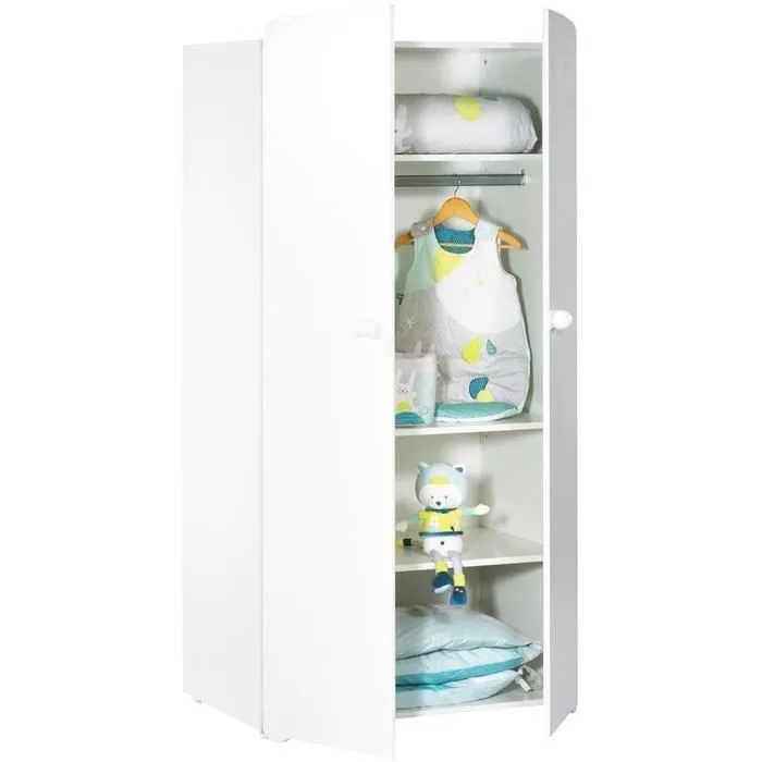 Chambre bébé trio Basic boule: Lit 120x60, commode à langer et armoire - Babyprice - Blanc-4
