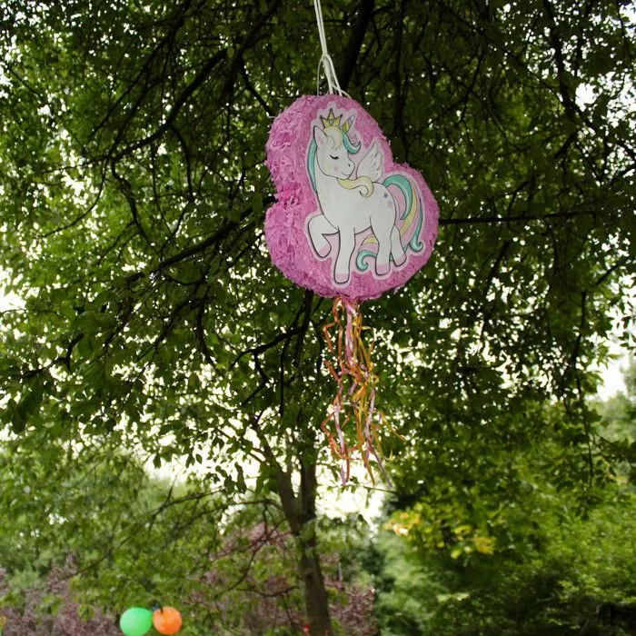 Relaxdays Pinata licorne, à remplir, anniversaire d’enfant, à accrocher, HxLxP : 43 x 42 x 9 cm, rose-1