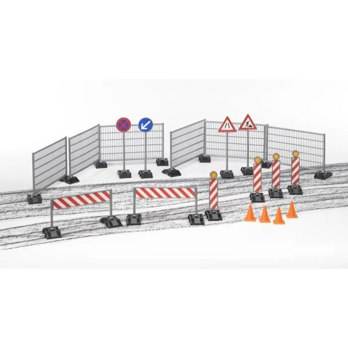 Set d'accessoires de chantier BRUDER - Panneaux de signalisation, plots - 18 cm-1