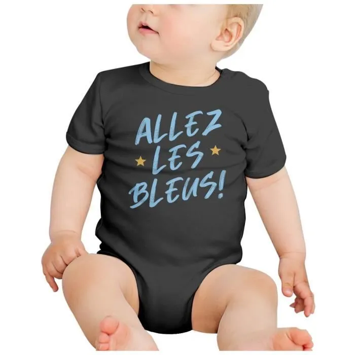 Body Bébé Manche Courte Noir Allez les Bleus ! Sport Foot France Team Football-1