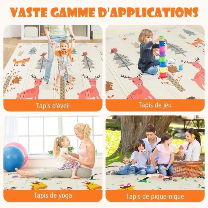 COSTWAY Tapis de Jeu Pliable pour Bébé 200 x 180 cm-Double Face Réversible-Sac de Transport-Doublure XPE Imperméable sans BPA-Cerf-1