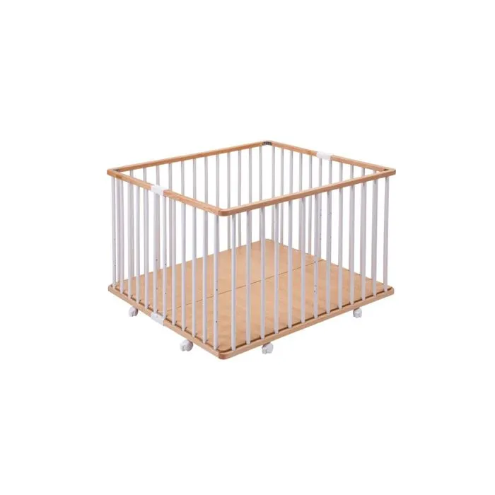 Parc bébé en bois pliant Gaby bicolore blanc - Combelle - 92x88x67 cm-0