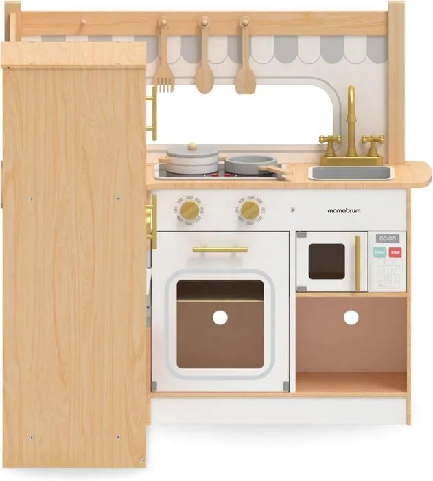 Cuisine Enfant en Bois Mamabrum, Interactive Grande Cuisinière L avec Accessoires, Réfrigérateur, Micro-ondes, Four, Lave-linge-2