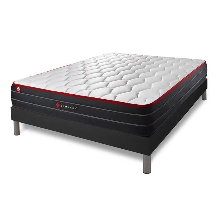 Ensemble sommier + matelas BOOST - Somness - 140x190 cm - Mémoire de forme - Ressorts ensachés - Noir-0