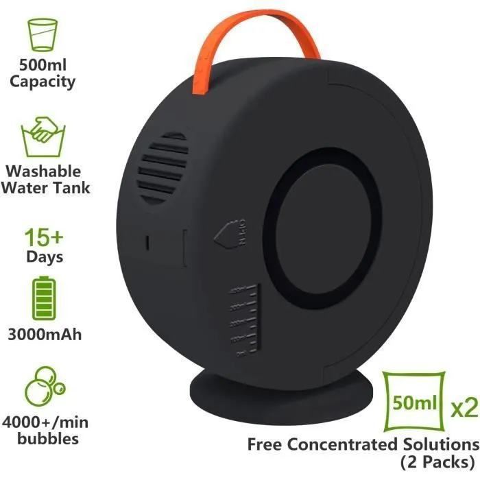 Machine à Bulles Jouet a Bulles Automatique Rechargeable Soufflante Rotatif 90°-360°, 500ml Souffleur à Bulles pour Enfants-1