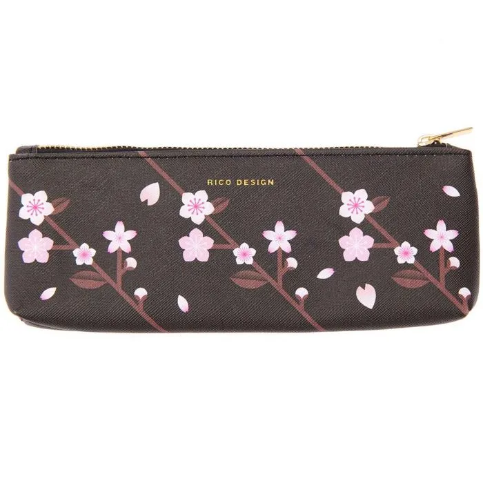 Trousse - Sakura - Mini trousse noire - Tissu - 20 x 6.5cm - Zippée-0