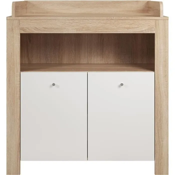 Chambre bébé duo PIA - Lit 70x140 cm + Commode à langer 2 portes - Décor chêne sonoma et blanc mat - TRENDTEAM-7