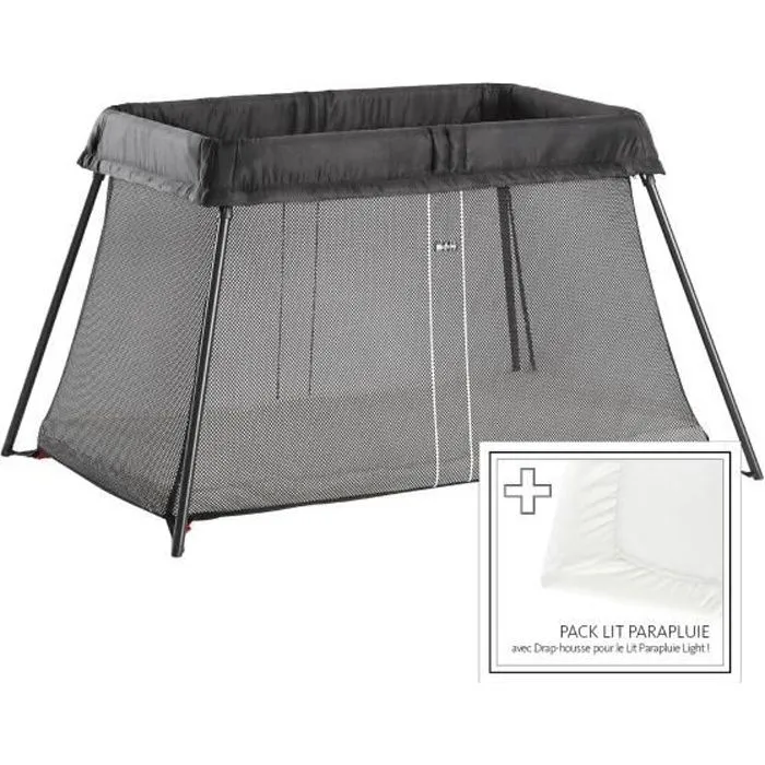 BABYBJÖRN Lit Parapluie Light, Noir, avec Drap-housse pour le Lit Parapluie Light-0