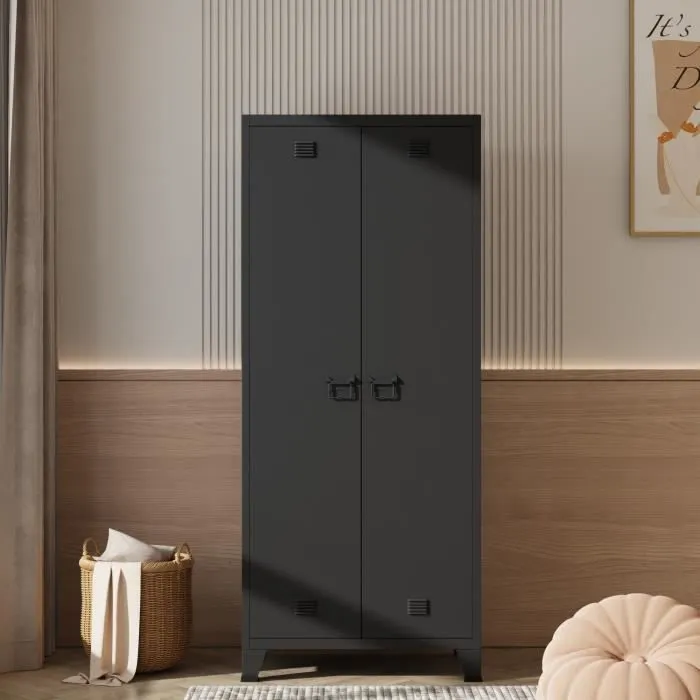 Armoire de chambre Hankasalmi acier 180 x 90 x 40 cm noir-1