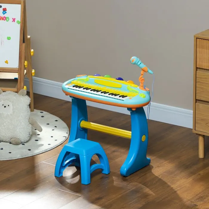 Piano enfant électronique AIYAPLAY 37 touches, avec micro, tabouret, lumière LED, fonction d'enregistrement et de relecture, bleu-2