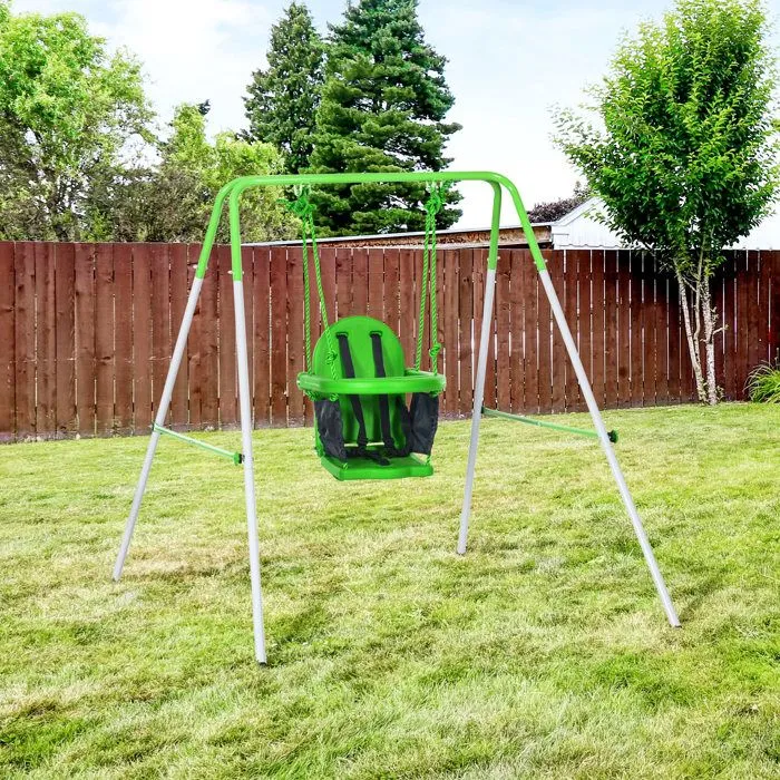 Balançoire portique enfant OUTSUNNY - Vert - 122x146x122cm - Pour 6-36 mois - Charge max. 25 Kg-2