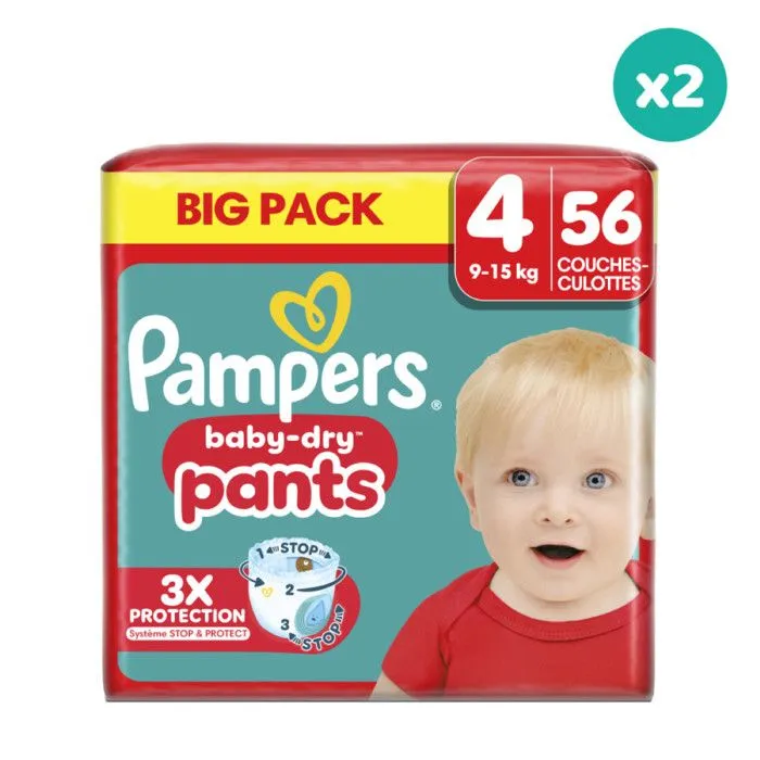 2x56 Couches-Culottes Baby Dry Pants - Taille 4 - Pampers-0