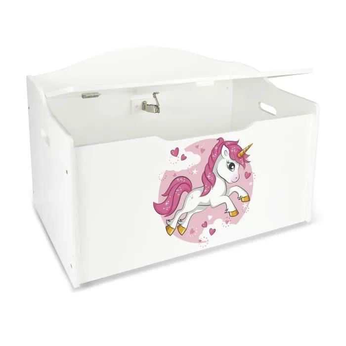 Coffre XL à jouets blanc en bois Lovely Licorne-1