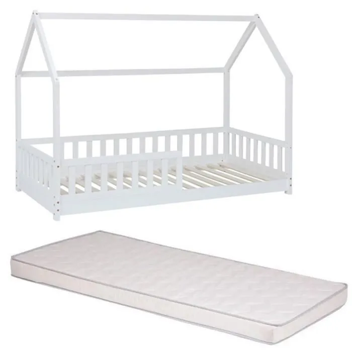 Lit cabane - Laïba Kids - Oasis Blanc - 90x190 cm - Matelas inclus - 1 place-0