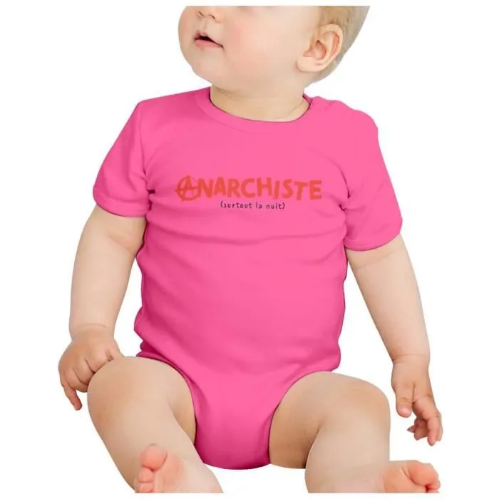 Body Bébé Manche Courte Rose Anarchiste Surtout la Nuit Blague Humour-1