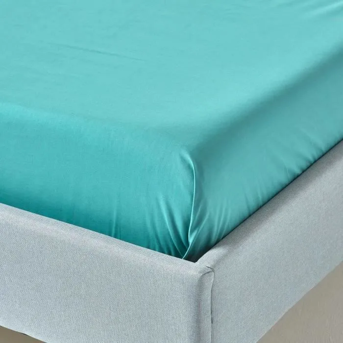 Drap plat uni 100% coton égyptien 200 fils Sarcelle 240 x 275 cm-2