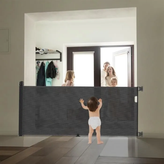 XMTECH Barrière de Sécurité pour Bébés - Chiens Rétractable (Large : 0 - 300 CM) - le noir - Pour l'intérieur et l'extérieur-2