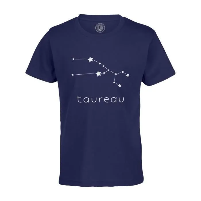 T-shirt Enfant Bleu Taureau Etoile Signe Astrologie Constellation Minimaliste-0