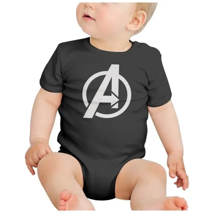 Body Bébé Manche Courte Noir Avengers Super Héros BD Film Geek-1