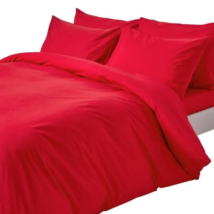 Housse de couette et taies d'oreiller unies en coton égyptien 200 fils Rouge 135 x 200 cm-0