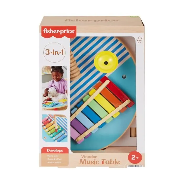 Fisher-Price-Table musicale en bois avec instruments de percussion HXT91-5