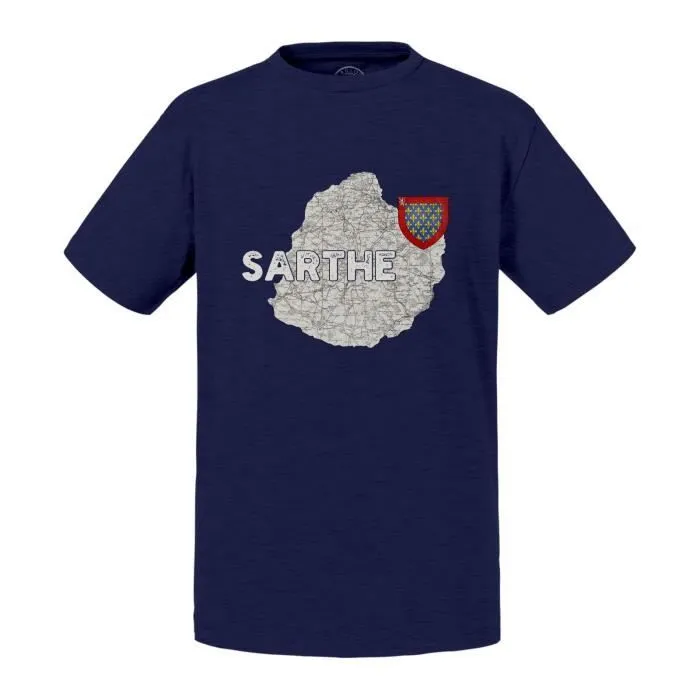 T-shirt Enfant Bleu Sarthe 72 Département Le Mans Carte Ancienne-0