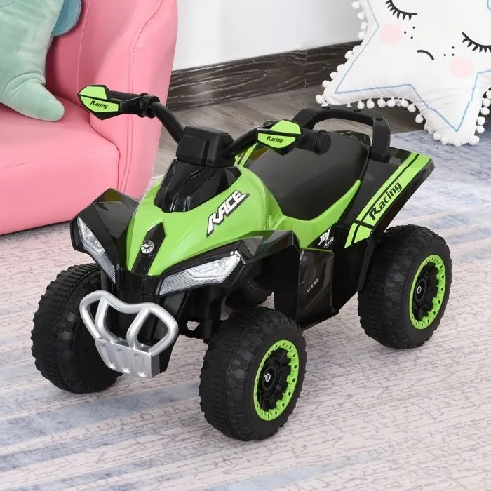 Porteur enfants quad 18-36 mois dim. 67L x 38l x 44H cm effets lumineux et sonores vert noir-2