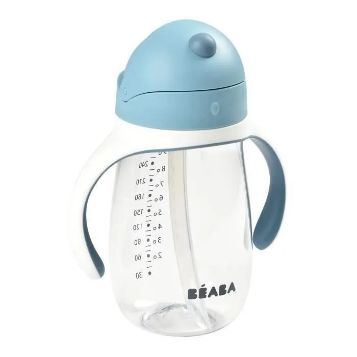 BEABA, Biberon/Tasse d'apprentissage 2 en 1, Tasse Paille Enfant, 100% étanche, Anti-fuite, 300 ml - windy blue-0