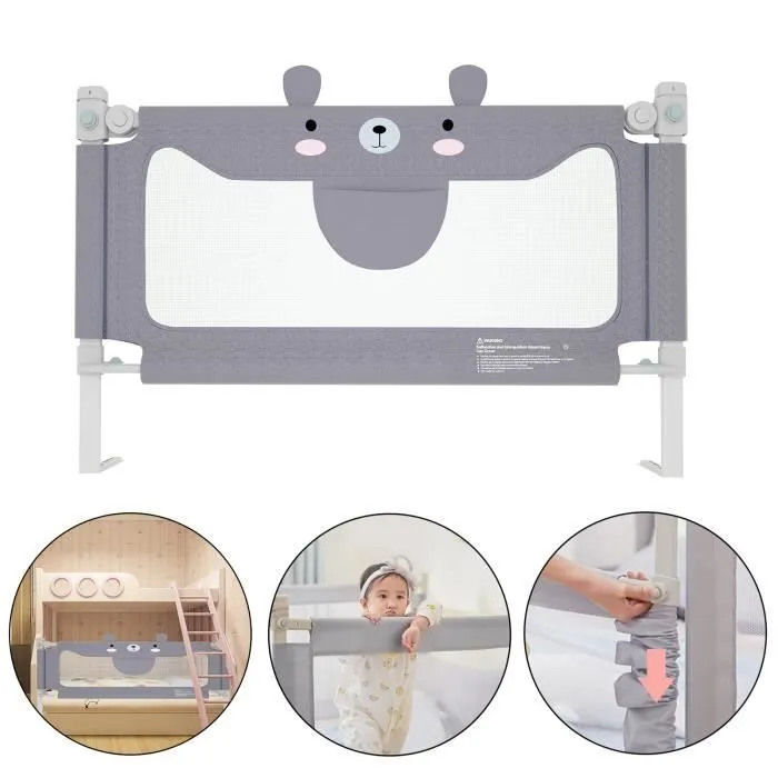 LZQ Barrière de lit pour enfant - Pour soulever verticalement - Barrière de sécurité pour lit de bébé 150 cm - Petit ourson-0