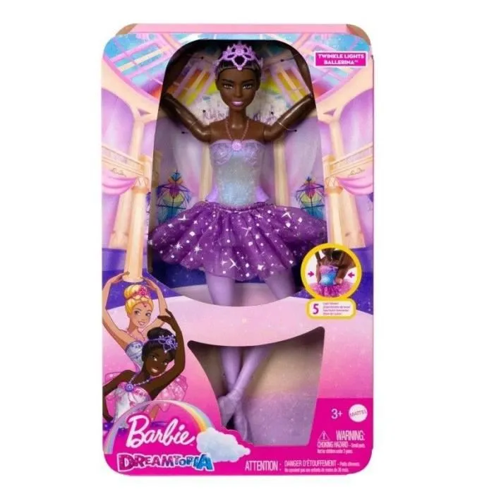 Mattel Barbie Poupée Mannequin Dreamtopia Ballerine Lumière Scintillantes, cheveux noirs articulée, avec lumière,-0