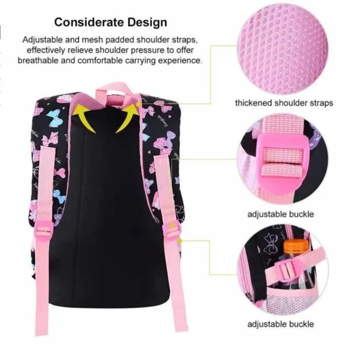 Cartable Fille Primaire 3 en 1 - FOLAYA - Nylon Imperméable - Noir-3