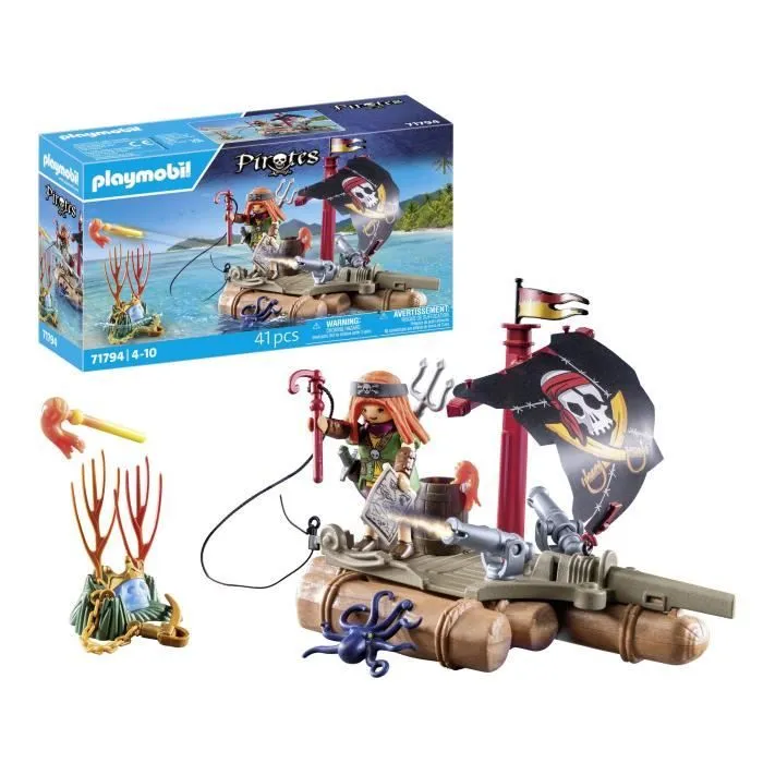 PLAYMOBIL 71794 Pirate avec radeau flottant, canons et trésor, Les pirates, 41 pièces, Dès 4 ans-4