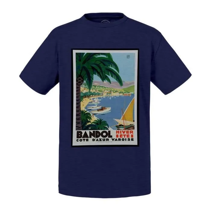T-shirt Enfant Bleu Bandol Cote d'Azur Affiche Poster Vintage Voyage Art Deco 30's-0