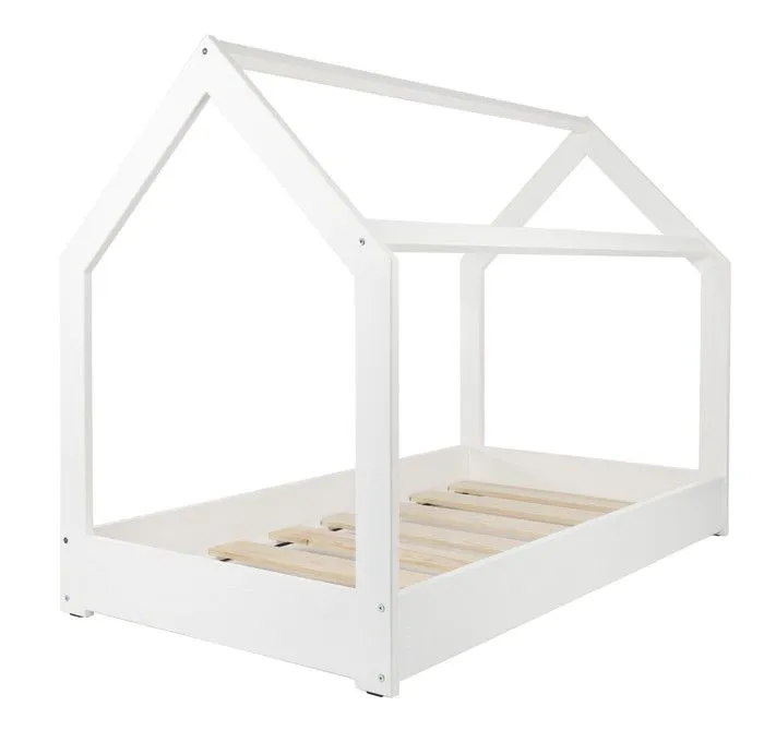 Lit pour enfant maison 2-en-1en Cabane Ludique en Bois Naturel 160x80 cm - Blanc-1