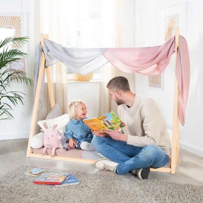Lit Tipi 70 x 140 cm pour Enfants ROBA - Bambou Certifié FSC - Lit Indien pour Garçon et Fille - Finition Naturelle-3