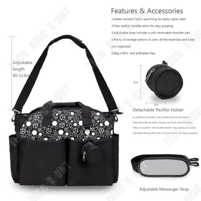 TD® Sac mère et bébé voyage en plein air multi-fonctionnel polyester épaule portable sac mère ensemble universel avec sac sucette-3