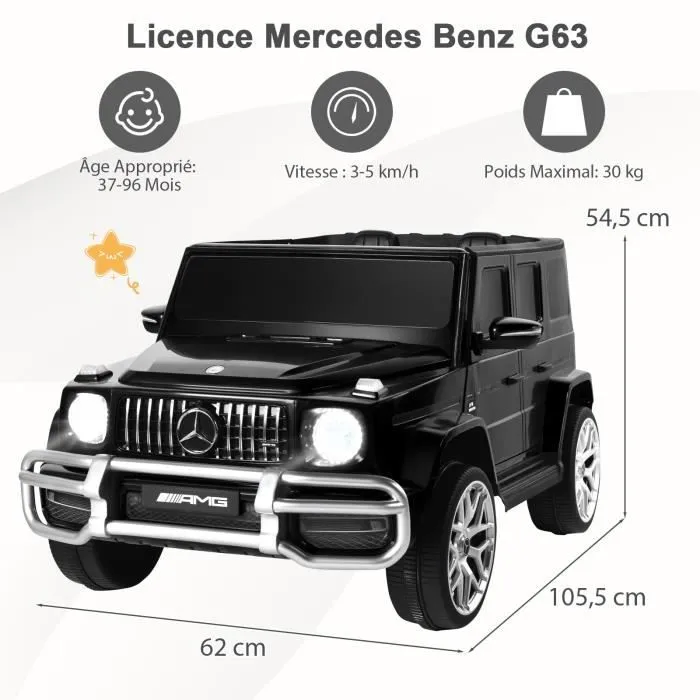 Voiture électrique Mercedes-Benz G63 pour enfants - COSTWAY - Noir - 2 moteurs - Télécommande-3