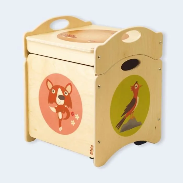 Pouf Coffre à Jouets Enfant en bois - Troncotti - Dida - 28 x 35,5 x 28 cm - Beige-1