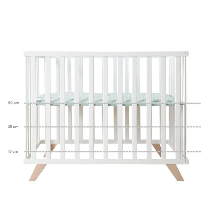 ROBA Parc Bébé 75 x 100 cm en Bois Massif Bio + Tapis Lil Planet Certifié OEKO-TEX - Hauteur Réglable - Blanc - Vert Givré-5