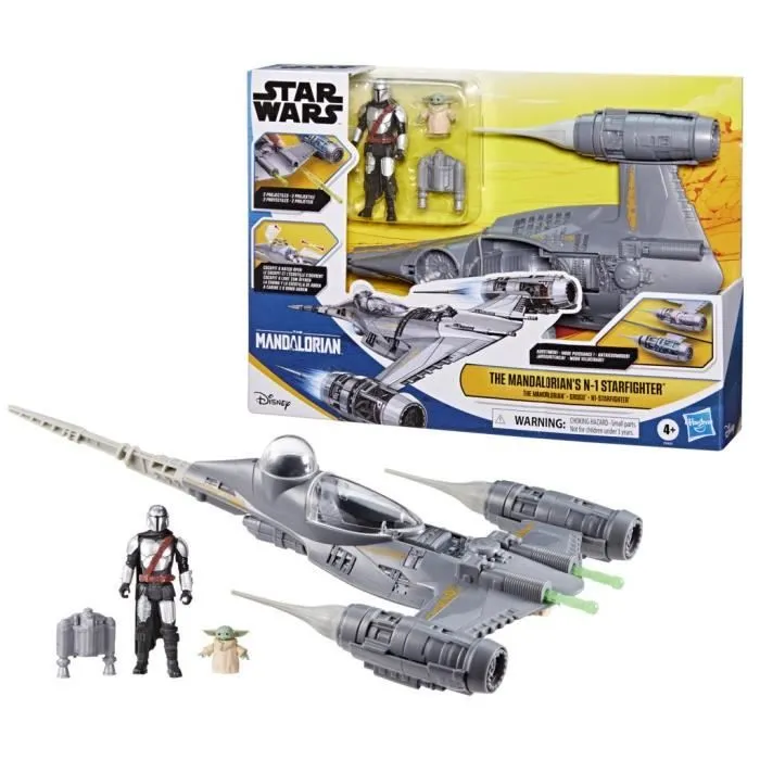 Vaisseau The Mandalorian's N-1 Starfighter, figurines Grogu et Mandalorien de 10 cm, jouet pour enfant dès 4 ans, Star Wars Epic Her-0