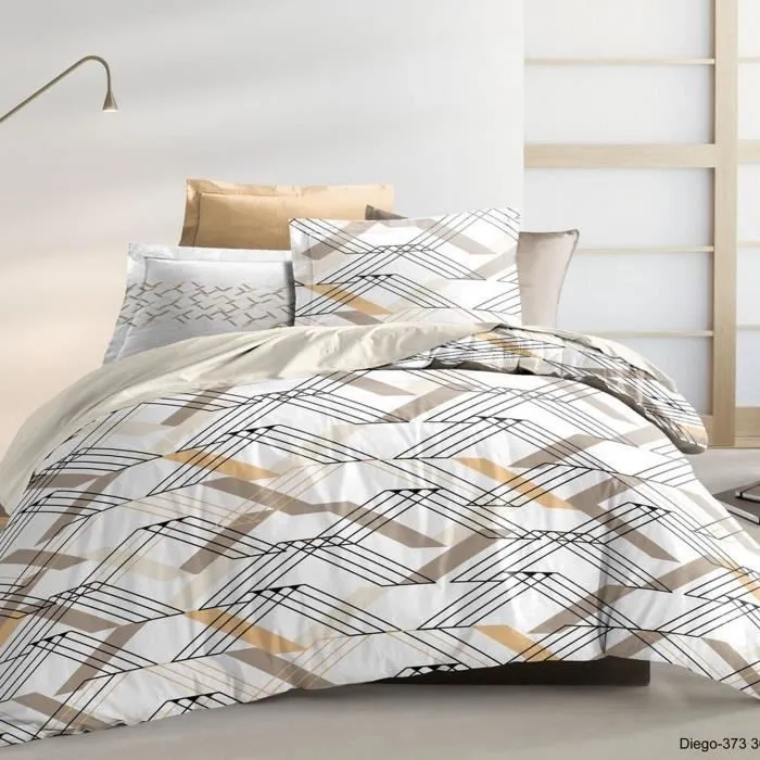 Parure de lit 3 pièces - Housse de couette 220x240 + 2 taies d'oreiller 63x63 cm - Diego - 100% coton 57 fils-0