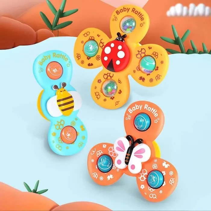 3 Pcs Jouet Ventouse Bebe,Jouets À Ventouse Ventouse Spinner Jouets Dessin Animé Océan Spinner Jouets pour Bébé Jouets Coordination-1