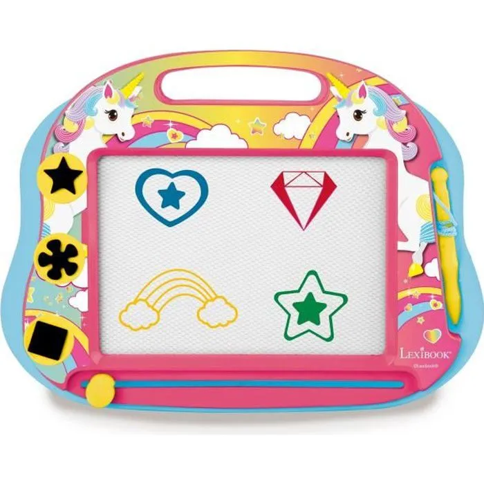 Ardoise magique Licorne format A5 avec accessoires magnétiques pour dessiner en couleurs - LEXIBOOK-0