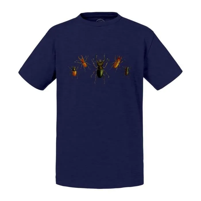 T-shirt Enfant Bleu Scarabées Planches Insectes Biologie Illustration Ancienne-0