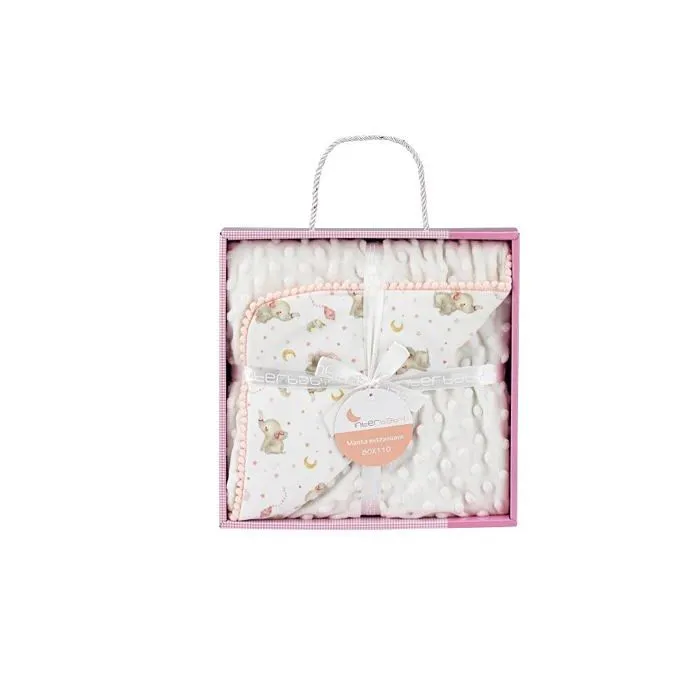 Edredon - couverture - plaid bebe Interbaby - 00919-02 - Baby Blase Couverture Motif elephant Rose-0