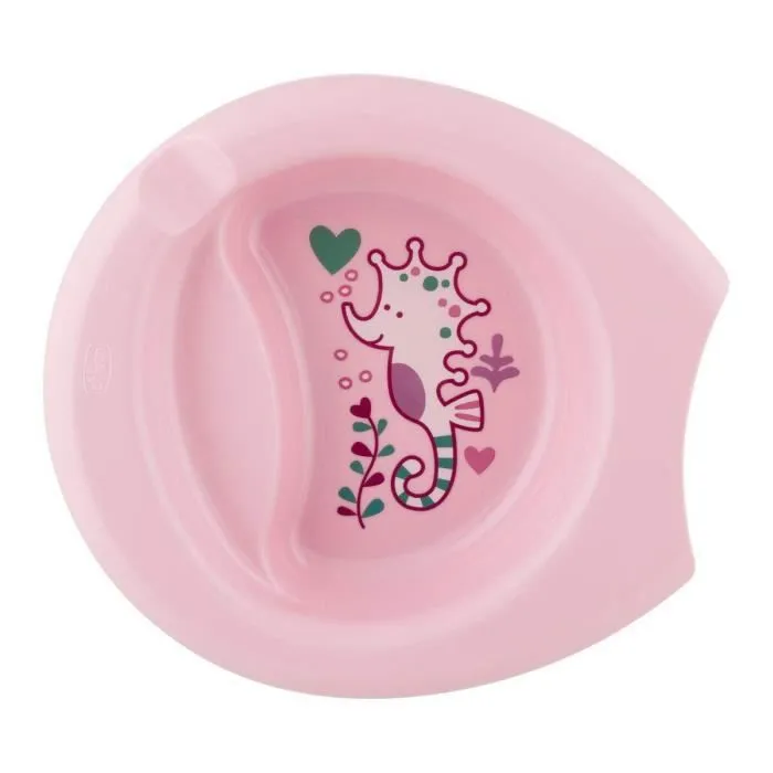 Chicco Coffret Repas (Assiette Maintien au Chaud + Assiette Creuse Décorée + Tasse Training + Cuillère Coudée) - Rose - 6M+ - 00016-1
