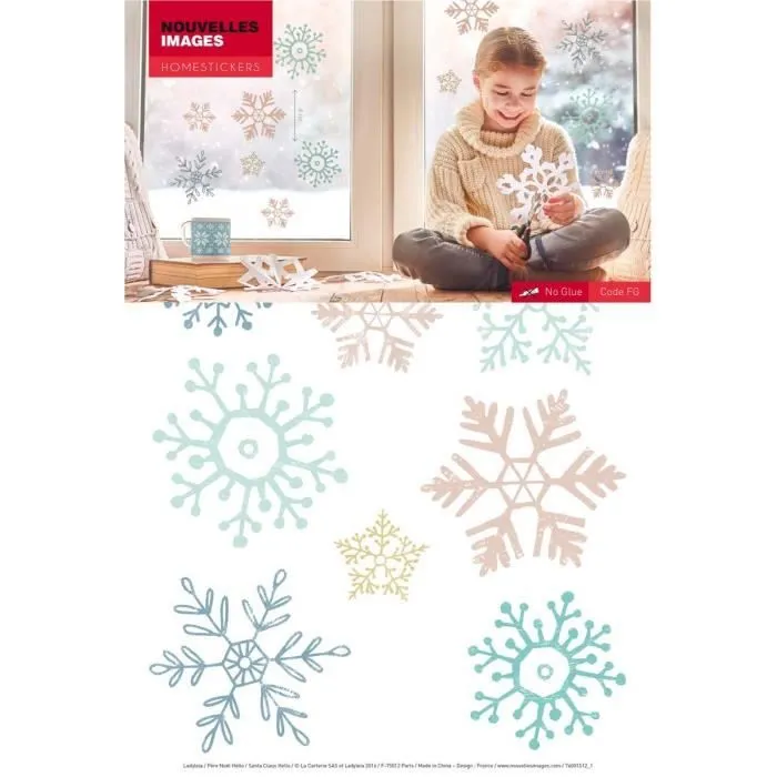Stickers fenêtre - Non spécifié - Etoiles des neiges - Bleu pailleté - 24x36 cm - Repositionnable-2